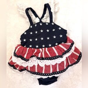 Bums and Roses 6-12m Patriotic Star & Stripe Ruffle One-Piece Dress